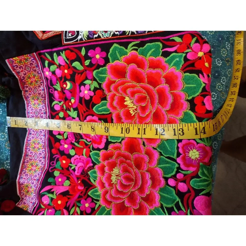 Embroidered Tote Bag Womens Large Multicolor Floral Tassel Boho Canvas Purse